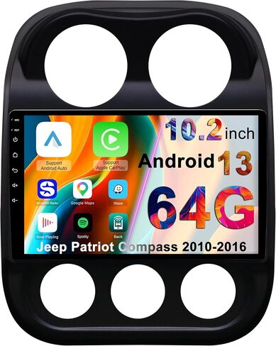 Car Radio Stereo for Jeep Patriot Compass 2010-2016, 10.2 Inch IPS Touchscreen Android 13 64GB, Wireless CarPlay Android Auto, Plug and Play, 1080P Backup Camera, 5G WiFi, GPS, SWC, AM/FM in Saudi Arabia