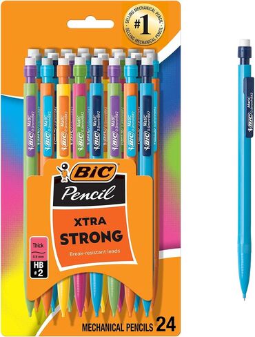 BIC Xtra Strong Mechanical Pencils with Erasers, Thick Point (0.9mm), 24-Count, Mechanical Pencils for School or Office Supplies in Kuwait