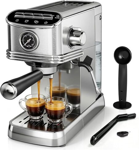 Kismile Espresso Machine 20 Bar, Small Coffee Maker with Milk Frother, Stainless Steel Coffee Machine with 45oz Removable Water Tank for Cappuccino, latte, Silver in Kuwait