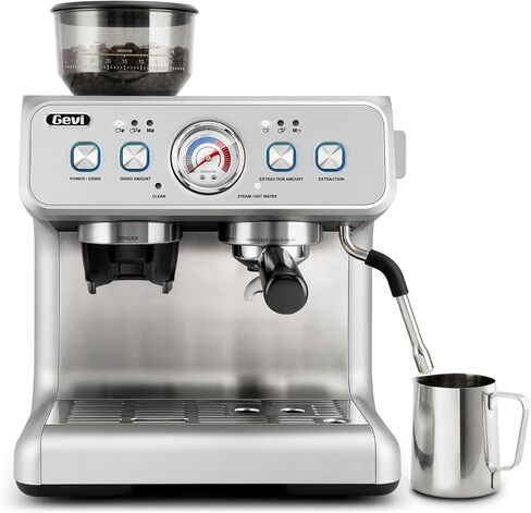 Gevi Dual Boiler Espresso Machine With Built-In Grinder & 58mm Portafilter | Commercial-Grade Dual Boiler Brewer, 31 Grind Levels, Heavy-Duty Steam Wand, Silver Stainless Steel Housing For Home Baristas in Saudi Arabia