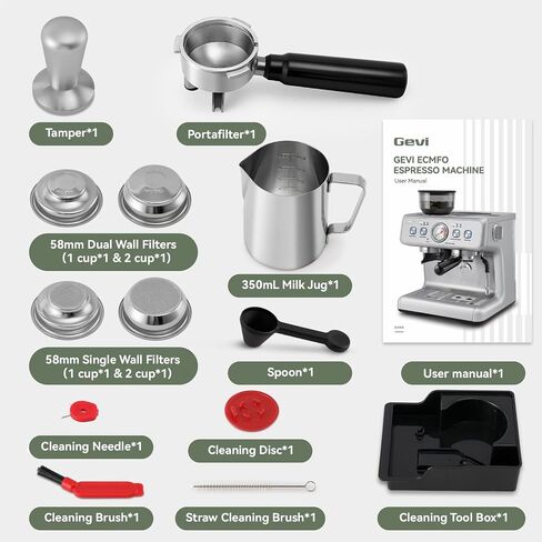 Gevi Dual Boiler Espresso Machine With Built-In Grinder & 58mm Portafilter | Commercial-Grade Dual Boiler Brewer, 31 Grind Levels, Heavy-Duty Steam Wand, Silver Stainless Steel Housing For Home Baristas in Saudi Arabia