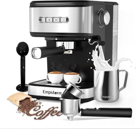 Empstorm 04E 20 Bar Espresso Machine with Milk Frother Steam 1100W Cream white | Powder and Capsule 2 IN 1, for Nespresso Original Capsules Latte Cappuccino Expresso Machine for Home Or Office in Saudi Arabia