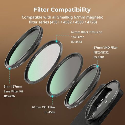 SmallRig FilMov 67mm Magnetic Filter Adapter for Samsung S25 Ultra, Quick Release Adsorption Design Wide Angle Unobstructed, Compatible with 67mm Filter - 5185 in Saudi Arabia