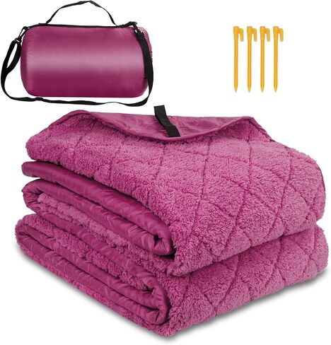 Waterproof Outdoor Blanket 82"x55", Windproof & Warm, 300 GSM Sherpa Lining | Packable Stadium Blanket for Camping, Picnic, Hiking & Concerts, Lightweight Emergency Throw, Machine Washable, Black in Kuwait