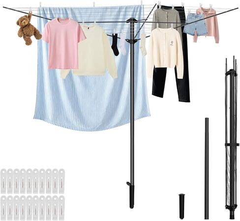 Heavy Duty Outdoor Umbrella Drying Rack, Rotating Height Adjustable Clothesline for Large Blankets & Sheets, Perfect for Backyard Balcony Camping RV, Black in Saudi Arabia