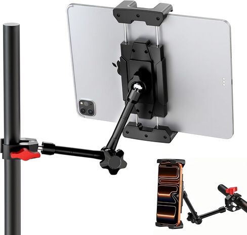 Multi-Scene Universal Tablet Stand, 360° Adjustable Phone Holder for Desk, Metal Crab Clamp with Sturdy Aluminum Arm for 4.7"-13.5" Kindle, iPad Pro/Air/Mini, iPhone, for Stroller Treadmill Golf Cart in Kuwait