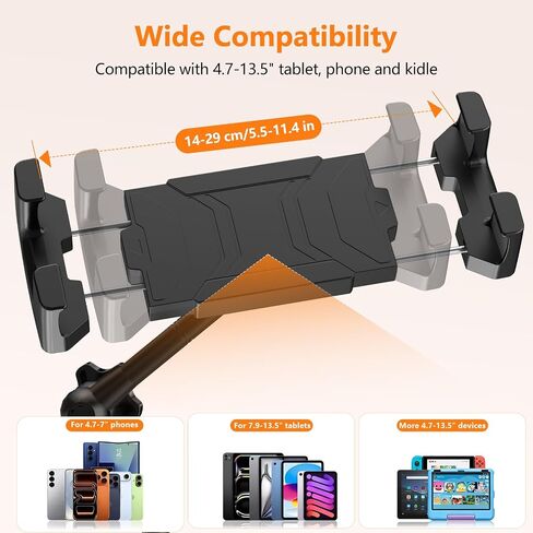 Multi-Scene Universal Tablet Stand, 360° Adjustable Phone Holder for Desk, Metal Crab Clamp with Sturdy Aluminum Arm for 4.7"-13.5" Kindle, iPad Pro/Air/Mini, iPhone, for Stroller Treadmill Golf Cart in Kuwait