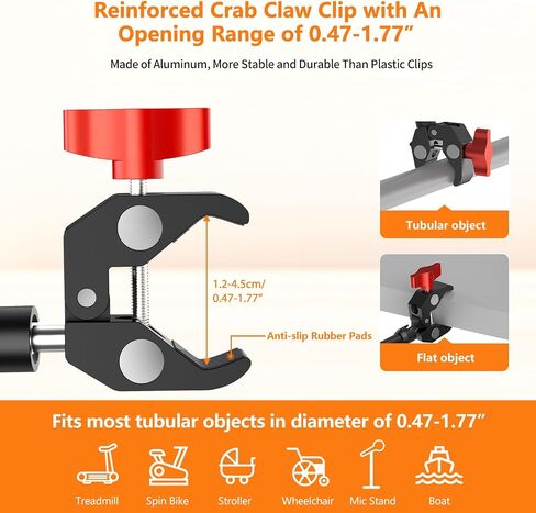 Multi-Scene Universal Tablet Stand, 360° Adjustable Phone Holder for Desk, Metal Crab Clamp with Sturdy Aluminum Arm for 4.7"-13.5" Kindle, iPad Pro/Air/Mini, iPhone, for Stroller Treadmill Golf Cart in Kuwait