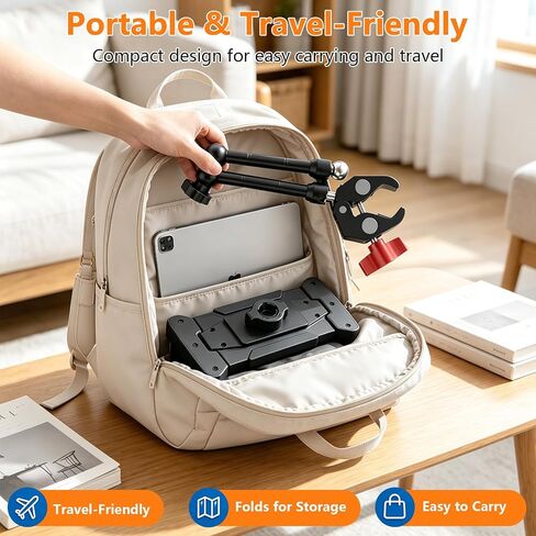 Multi-Scene Universal Tablet Stand, 360° Adjustable Phone Holder for Desk, Metal Crab Clamp with Sturdy Aluminum Arm for 4.7"-13.5" Kindle, iPad Pro/Air/Mini, iPhone, for Stroller Treadmill Golf Cart in Kuwait