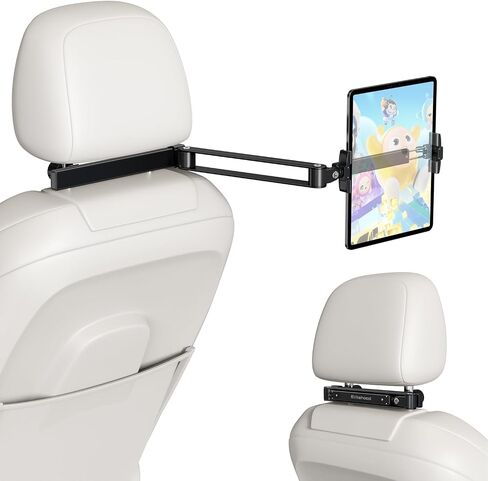 elitehood Compact Tablet Holder for Car Headrest, Long Arm iPad Car Mount | Unobtrusive Foldable, Long Aluminum Extension Arm, Headrest iPad Holder Mount for Car Backseat, Tablet Car Mount for Kids in Saudi Arabia