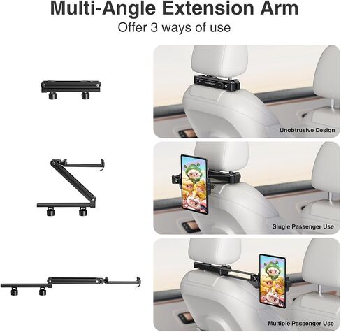 elitehood Compact Tablet Holder for Car Headrest, Long Arm iPad Car Mount | Unobtrusive Foldable, Long Aluminum Extension Arm, Headrest iPad Holder Mount for Car Backseat, Tablet Car Mount for Kids in Saudi Arabia