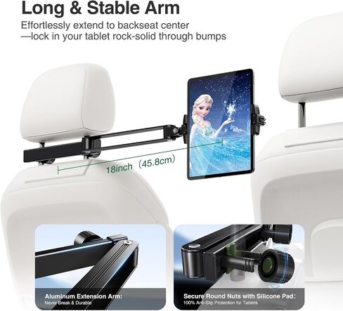 elitehood Compact Tablet Holder for Car Headrest, Long Arm iPad Car Mount | Unobtrusive Foldable, Long Aluminum Extension Arm, Headrest iPad Holder Mount for Car Backseat, Tablet Car Mount for Kids in Saudi Arabia