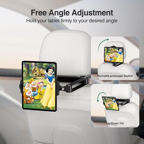elitehood Compact Tablet Holder for Car Headrest, Long Arm iPad Car Mount | Unobtrusive Foldable, Long Aluminum Extension Arm, Headrest iPad Holder Mount for Car Backseat, Tablet Car Mount for Kids in Saudi Arabia