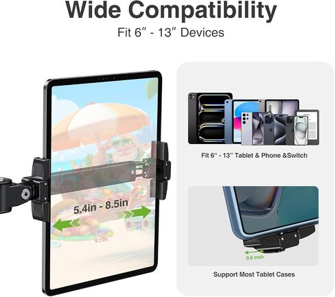 elitehood Compact Tablet Holder for Car Headrest, Long Arm iPad Car Mount | Unobtrusive Foldable, Long Aluminum Extension Arm, Headrest iPad Holder Mount for Car Backseat, Tablet Car Mount for Kids in Saudi Arabia