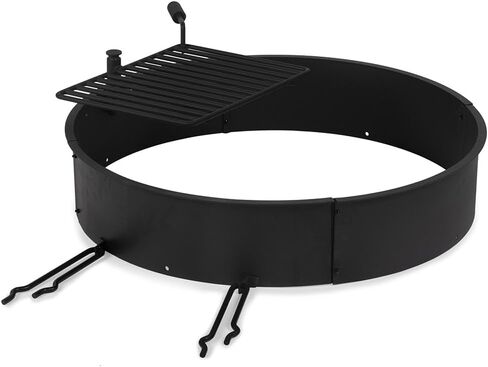Ash & Ember 36" Steel Fire Pit Ring with Cooking Grate, 15.5" x 19.5" Swivel Grate with Spring Handle, Steel Fire Ring & Campfire Grill Combo for Outdoor Cooking, Durable High-Temp Finish in Kuwait