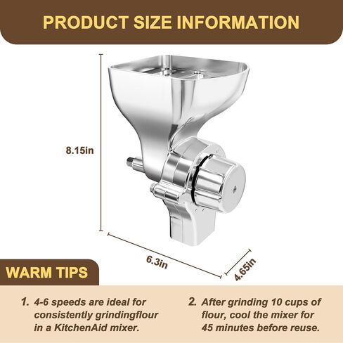Grain Mill Attachment for KitchenAid Stand Mixers, 12-Level Adjustable | Food-Safe All-Metal, Grinds Wheat, Oats, Corn, Rice, Millet, Coffee Beans, Gluten-free, Non-Oily Dry Grains, Includes Brush in Saudi Arabia