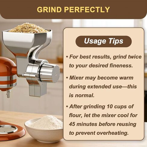 Grain Mill Attachment for KitchenAid Stand Mixers, 12-Level Adjustable | Food-Safe All-Metal, Grinds Wheat, Oats, Corn, Rice, Millet, Coffee Beans, Gluten-free, Non-Oily Dry Grains, Includes Brush in Saudi Arabia