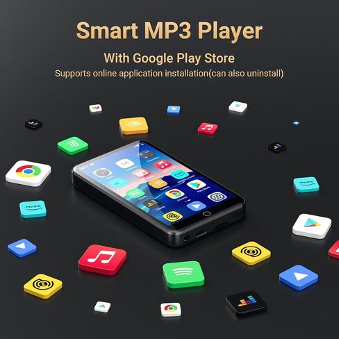 80GB MP3 Player with Bluetooth and WiFi, Oilsky 4.0" IPS Touch Screen MP3 Player with Speaker, Music Player with Spotify, Audible, Amazon Music, Deezer, MP4 Android Music Player Up to 512GB Black in Kuwait