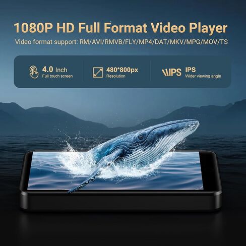 80GB MP3 Player with Bluetooth and WiFi, Oilsky 4.0" IPS Touch Screen MP3 Player with Speaker, Music Player with Spotify, Audible, Amazon Music, Deezer, MP4 Android Music Player Up to 512GB Black in Kuwait