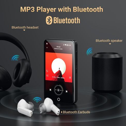 80GB MP3 Player with Bluetooth and WiFi, Oilsky 4.0" IPS Touch Screen MP3 Player with Speaker, Music Player with Spotify, Audible, Amazon Music, Deezer, MP4 Android Music Player Up to 512GB Black in Kuwait