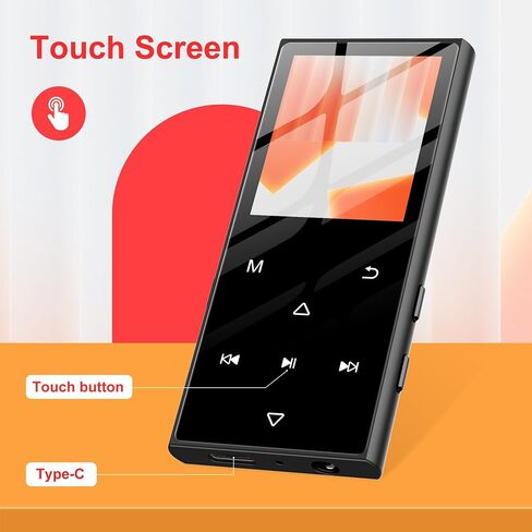 128GB MP3 Player with Bluetooth 5.3, SWOFY D50 Portable Music Player Built-in HD Speaker, FM Radio, Voice Recorder, HiFi Sound, E-Book, Earphones Included, Supports Expanded Up to 256GB Black in Kuwait