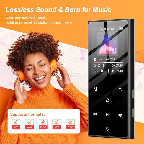 128GB MP3 Player with Bluetooth 5.3, SWOFY D50 Portable Music Player Built-in HD Speaker, FM Radio, Voice Recorder, HiFi Sound, E-Book, Earphones Included, Supports Expanded Up to 256GB Black in Kuwait