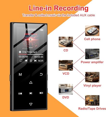 128GB MP3 Player with Bluetooth 5.3, SWOFY D50 Portable Music Player Built-in HD Speaker, FM Radio, Voice Recorder, HiFi Sound, E-Book, Earphones Included, Supports Expanded Up to 256GB Black in Kuwait