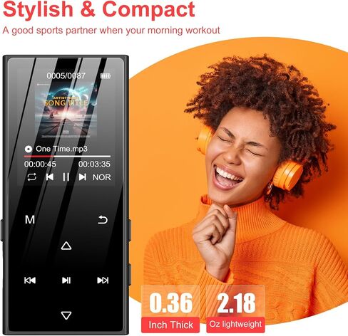 128GB MP3 Player with Bluetooth 5.3, SWOFY D50 Portable Music Player Built-in HD Speaker, FM Radio, Voice Recorder, HiFi Sound, E-Book, Earphones Included, Supports Expanded Up to 256GB Black in Kuwait