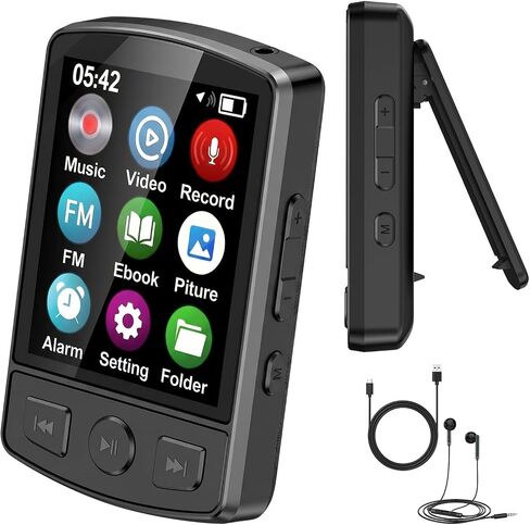 Fohil 32GB MP3 Player with Bluetooth 5.2 and Built-in Clip | HiFi Audio, 128GB TF Card Expansion, FM Radio and Recording, 1.2 oz Compact Design, E-Book Reader and Speaker in Saudi Arabia