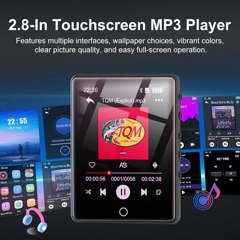 2.8" Touch Screen 64GB MP3 Player with Bluetooth Music Player HiFi Sound | Lossless MP3 Player Bluetooth 5.3 Built-in Speaker,FM Radio,Voice Recorder ,Earphone Included for Kids Sport Runner Travel ﻿ in Saudi Arabia