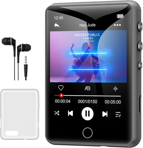 MECHEN 64GB Bluetooth 5.3 MP3 Player 2.4" Touch Screen Gray | Portable digital player delivers HiFi lossless audio, supports FM radio and line-in recording, TF card expandable up to 128GB in Kuwait