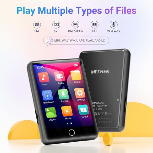 MECHEN 64GB Bluetooth 5.3 MP3 Player 2.4" Touch Screen Gray | Portable digital player delivers HiFi lossless audio, supports FM radio and line-in recording, TF card expandable up to 128GB in Kuwait