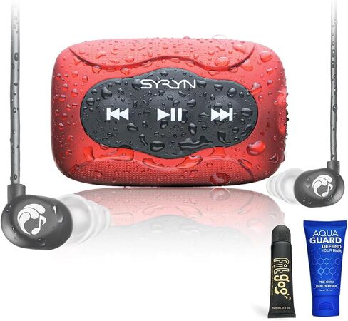 Underwater Audio SYRYN 1 Waterproof MP3 Player + Swimbuds Flip Bundle, Red | 100% waterproof IPX8, up to 2000 songs, MP3 AAC FLAC via PC or Mac, no streaming, red in Saudi Arabia