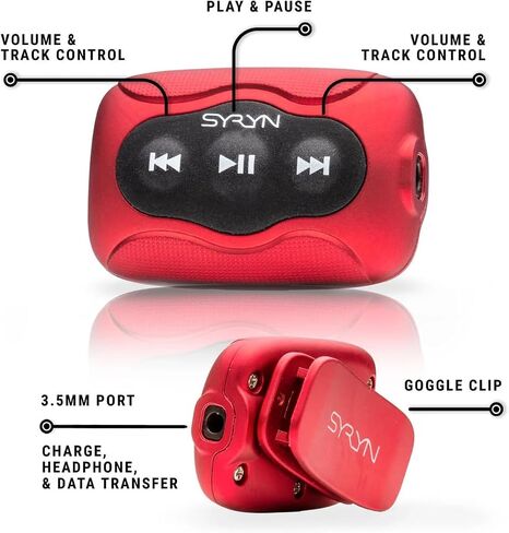 Underwater Audio SYRYN 1 Waterproof MP3 Player + Swimbuds Flip Bundle, Red | 100% waterproof IPX8, up to 2000 songs, MP3 AAC FLAC via PC or Mac, no streaming, red in Saudi Arabia