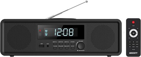 WISCENT Home Stereo System CD Player,Clear 20W RMS Sound System with FM Radio,Bluetooth,USB,MP3,AUX,Digital Dual Alarm Clock,CD-R/CD-RW/MP3/WMA Playback, Black in Saudi Arabia