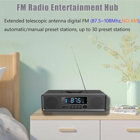WISCENT Home Stereo System CD Player,Clear 20W RMS Sound System with FM Radio,Bluetooth,USB,MP3,AUX,Digital Dual Alarm Clock,CD-R/CD-RW/MP3/WMA Playback, Black in Saudi Arabia