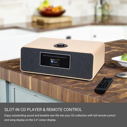 LEMEGA MS5 CD Player,Internet Radio, Spotify, Bluetooth, FM Stereo, Oak | 2.4in colour display, 40 presets, remote control, wooden cabinet, headphone jack, EQ modes, remote in Saudi Arabia