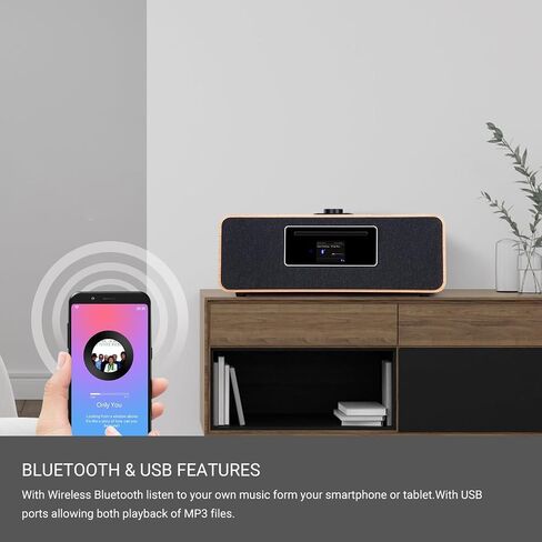 LEMEGA MS5 CD Player,Internet Radio, Spotify, Bluetooth, FM Stereo, Oak | 2.4in colour display, 40 presets, remote control, wooden cabinet, headphone jack, EQ modes, remote in Saudi Arabia
