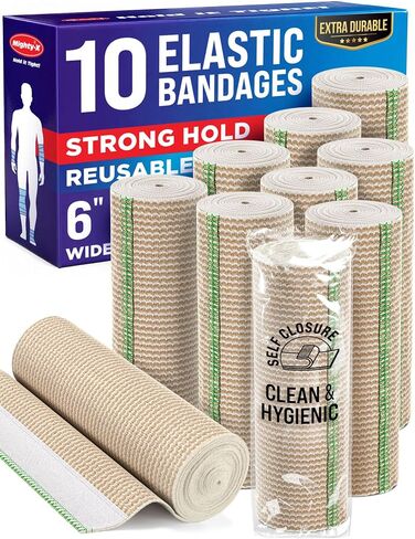 Premium Elastic Bandage Wrap - 6pack (2x2in, 2x3in, 2x4in) - Self-Closing | Strong Compression Bandage Wrap for Leg, Ankles, Wrists, and Knees - For First Aid Kit and After Surgery Recovery in Saudi Arabia