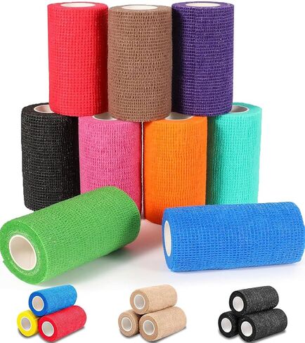 AZEN 9 Pack Self Adhesive Bandage Wrap, 4" X 5 Yards Elastic Cohesive Bandage Wrap, Color Athletic Tape, Tattoo Grip Tape Wrap, Vet Wrap, Ankle Tape in Saudi Arabia