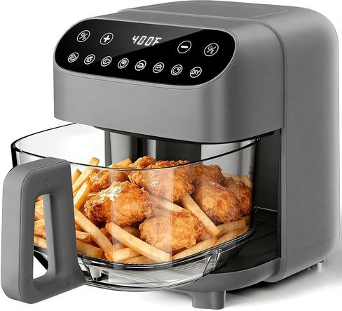 Kismile 5QT Glass Air Fryer, 8 in 1 PFAS-Free Non Toxic AirFryers, Digital Touch Control, Portable Air Fryer with Precise Temperature Control & Timer, Up to 400°F, 95% Less Oil.(Creamy White) in Kuwait