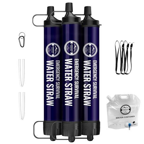 Outdoor Portable Emergency Water Filter Straw, 3-Pack for Hiking Camping Fishing, Survival Gear Purification System, Personal Travel Accessories in Saudi Arabia