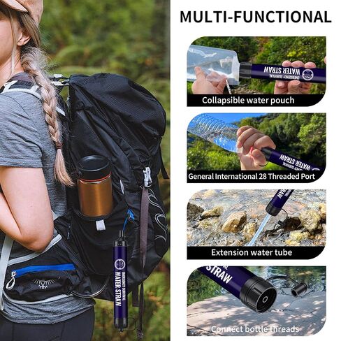 Outdoor Portable Emergency Water Filter Straw, 3-Pack for Hiking Camping Fishing, Survival Gear Purification System, Personal Travel Accessories in Saudi Arabia