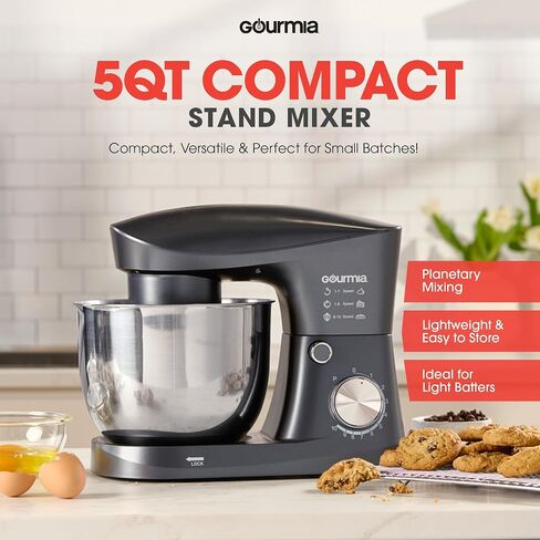 Gourmia 5 Quart 10-Speed Electric Stand Mixer with Bowl + Shield, Dough Hook, Whisk and Beater - Household Kitchen Standing Dough Maker Machine in Saudi Arabia