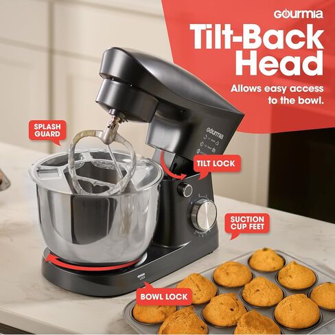 Gourmia 5 Quart 10-Speed Electric Stand Mixer with Bowl + Shield, Dough Hook, Whisk and Beater - Household Kitchen Standing Dough Maker Machine in Saudi Arabia