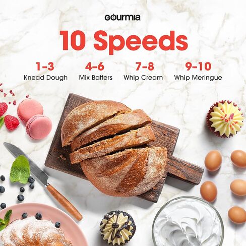 Gourmia 5 Quart 10-Speed Electric Stand Mixer with Bowl + Shield, Dough Hook, Whisk and Beater - Household Kitchen Standing Dough Maker Machine in Saudi Arabia