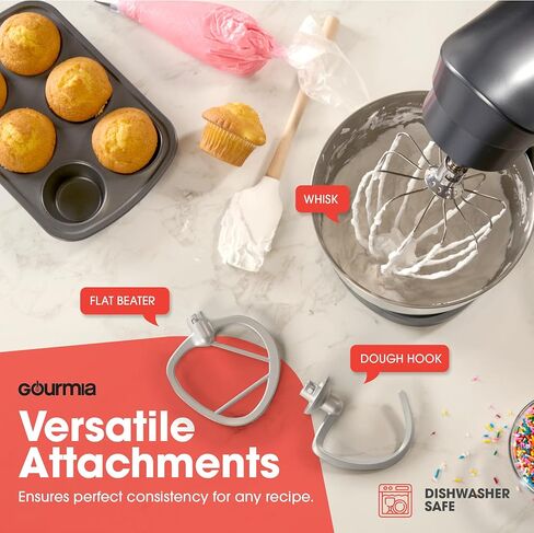 Gourmia 5 Quart 10-Speed Electric Stand Mixer with Bowl + Shield, Dough Hook, Whisk and Beater - Household Kitchen Standing Dough Maker Machine in Saudi Arabia