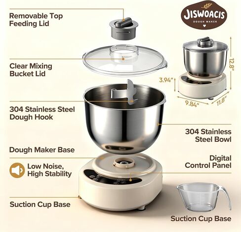Dough Mixer, 7.4QT Electric Dough Maker with Ferment Function, Dough Mixer Machine for Pizza & Bread Dough, 304 Stainless Steel Bowl, Removeable lid, Face-up Touch Panel in Saudi Arabia