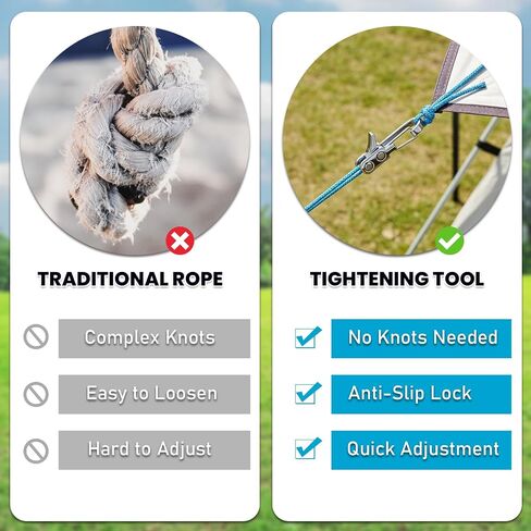 6 Pack Rope with Roller Tensioner, Knot-Free Guy Line Buckle for Camping | No-Knot Press-Lever Design;Stainless Steel Shaft, 300kg Load,3m Per Rope;Fits Backpacks,Toolboxes,Vehicles in Saudi Arabia