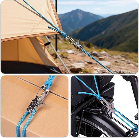 6 Pack Rope with Roller Tensioner, Knot-Free Guy Line Buckle for Camping | No-Knot Press-Lever Design;Stainless Steel Shaft, 300kg Load,3m Per Rope;Fits Backpacks,Toolboxes,Vehicles in Saudi Arabia